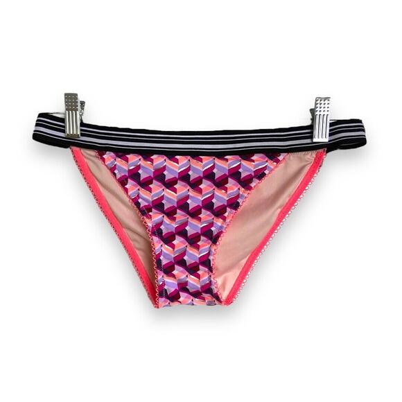 Victoria's Secret Womens Bikini Bottoms Sz M Cheeky Geometric Foil Coral Purple - Picture 1 of 5